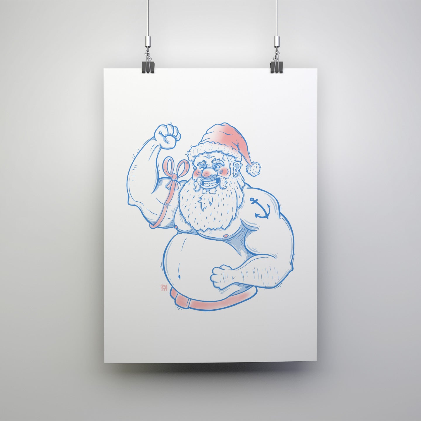 Muscle Santa Art Print