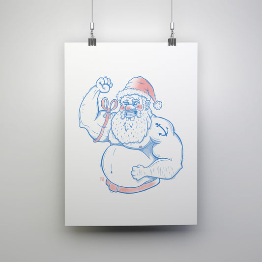 Muscle Santa Art Print